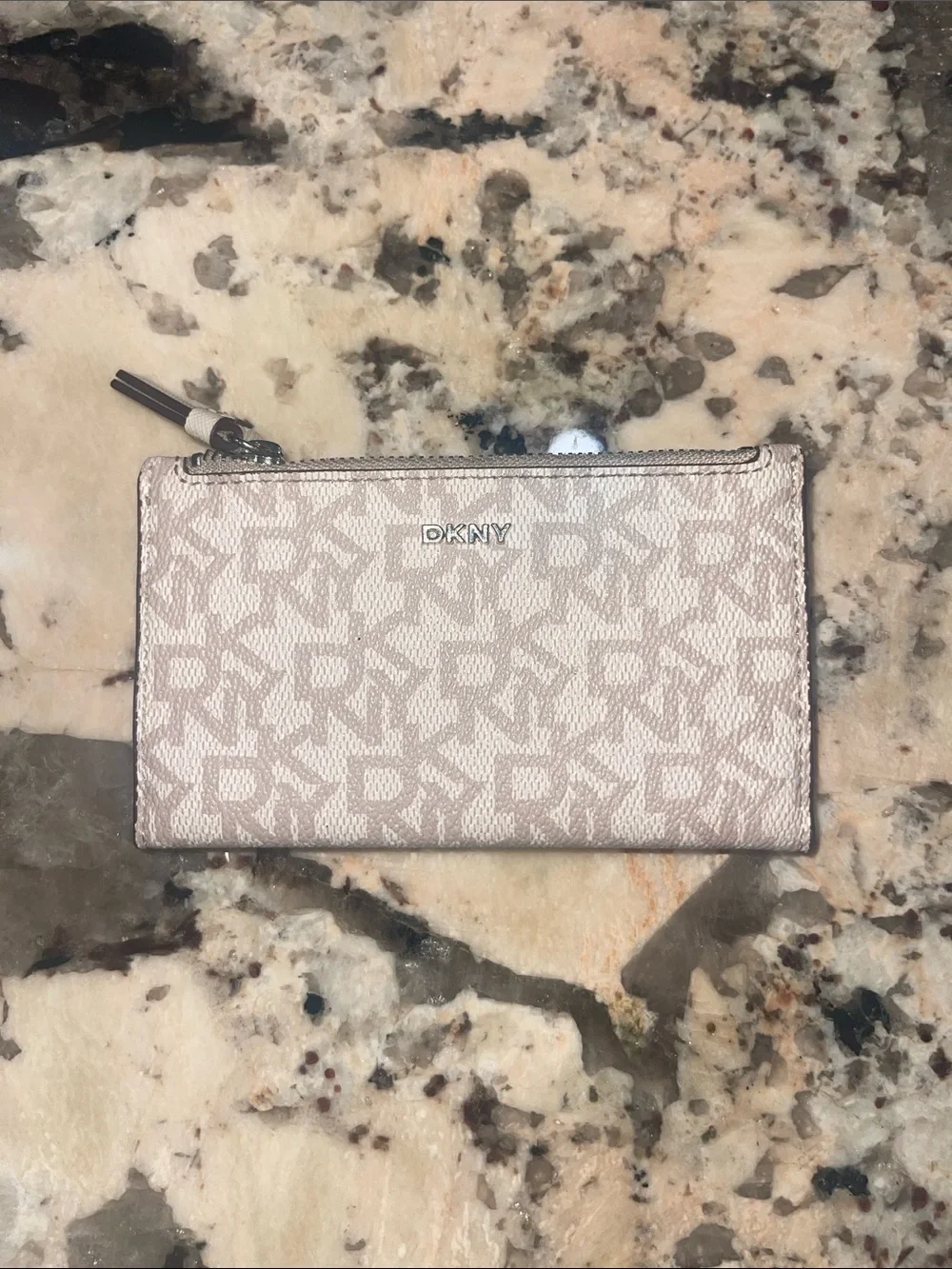 DKNY Pale Pink Monogram Zip Card Pouch
